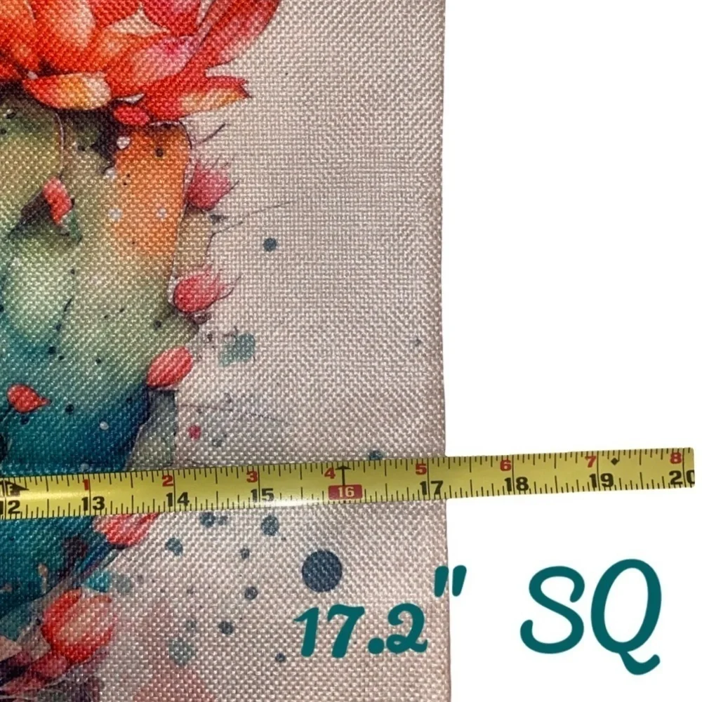 THROW PILLOW COVER w/ Watercolor Succulents Boho  Indoor/Outdoor Cactus 17.2” SQ